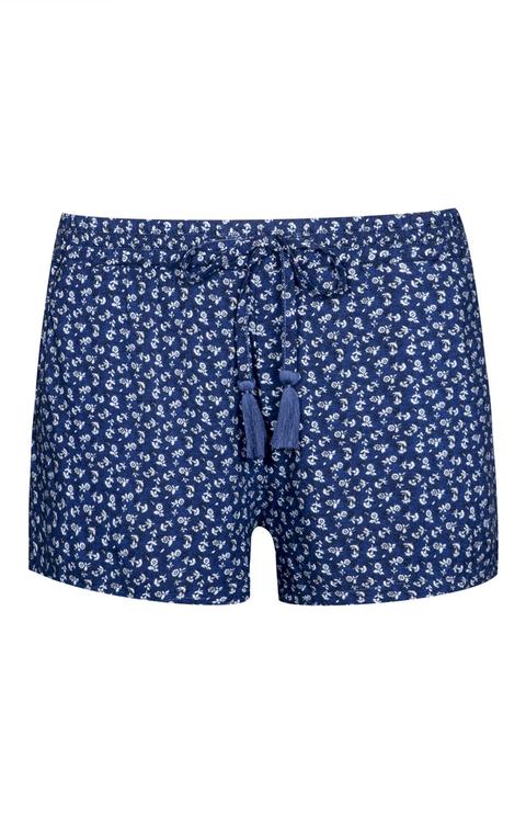 Shorts De Viscosa Azules Con Florecitas