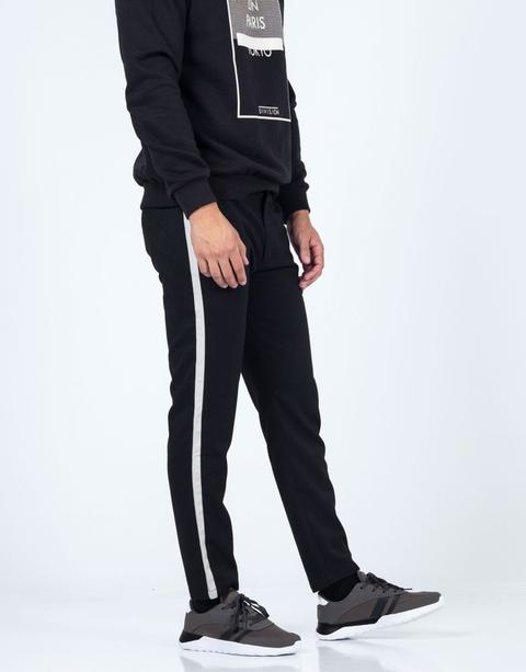 Pantalón Algodón Vestir Bandas Negro-crudo