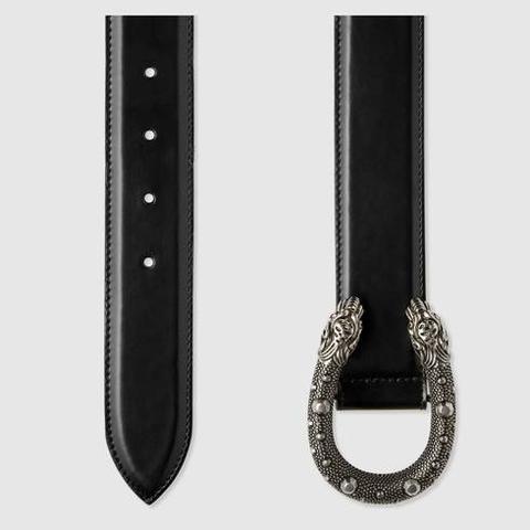 Leather Belt With Tiger Head Buckle