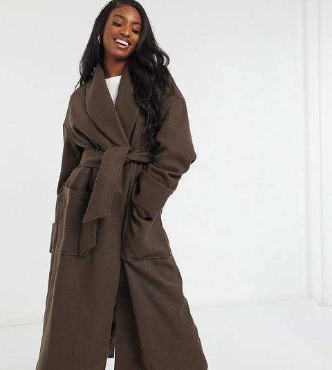 Asos Design Tall Hero Robe Belted Coat In Brown