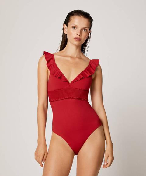 Costume Da Bagno Triangolare Rosso Con Volant