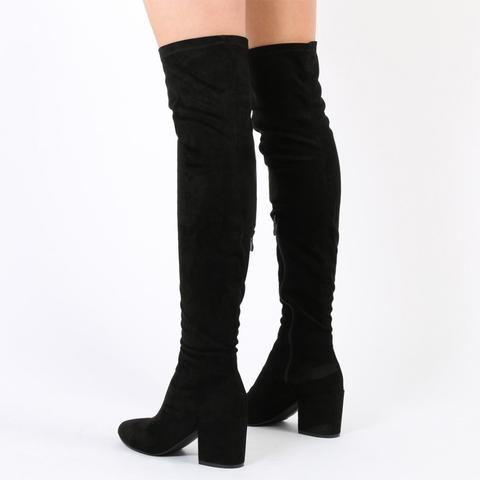 Anita Long Boots In Black Faux Suede