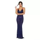 Quiz - Navy Sequin Cross Back Fishtail Maxi Dress
