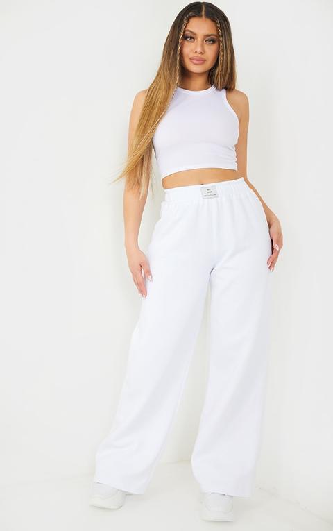 Prettylittlething White Straight Leg Badge Detail Joggers