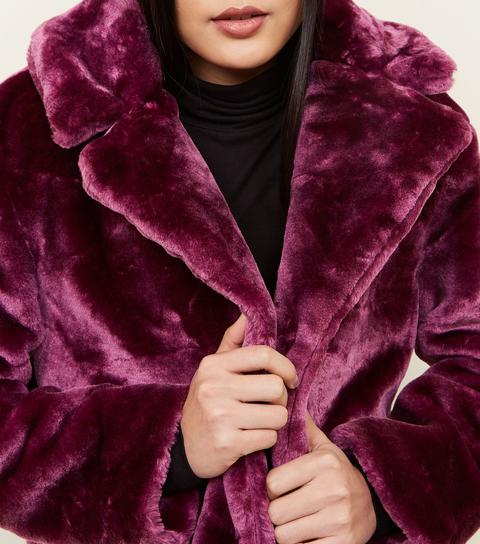 Qed Dark Purple Teddy Faux Fur Coat New Look