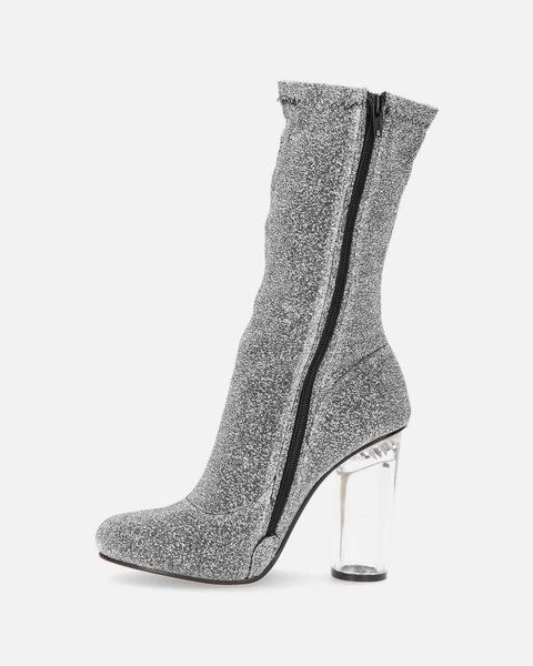Kora - Ankle Boots With Perspex Heel In Gray Glitter from Quanticlo on ...