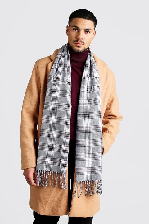 Mens Grey Prince Of Wales Check Scarf, Grey