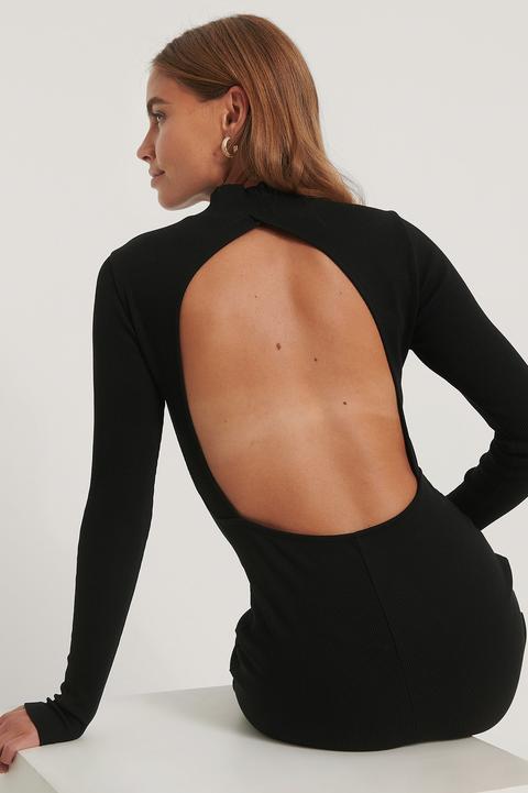 Na-kd Party Deep Back Ribbed Dress - Black