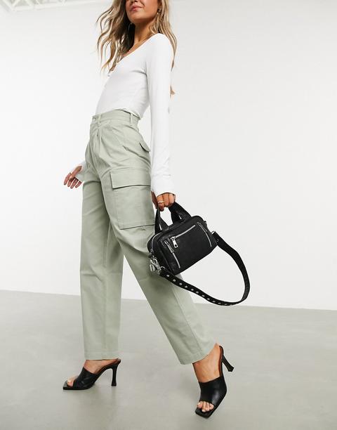 Asos Design - Pantalon Chino Plissé Sur Le Devant Avec Poches Cargo - Sauge-vert