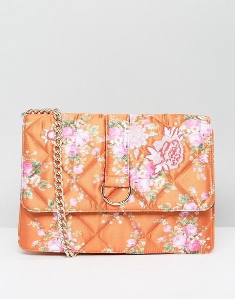 Asos - Hero - Borsa Da Spalla Grande In Raso Stampato Con Catena Spessa - Arancione