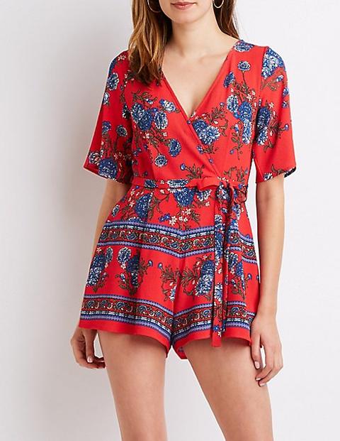 Floral ☀ Paisley Tie-front Romper from ...