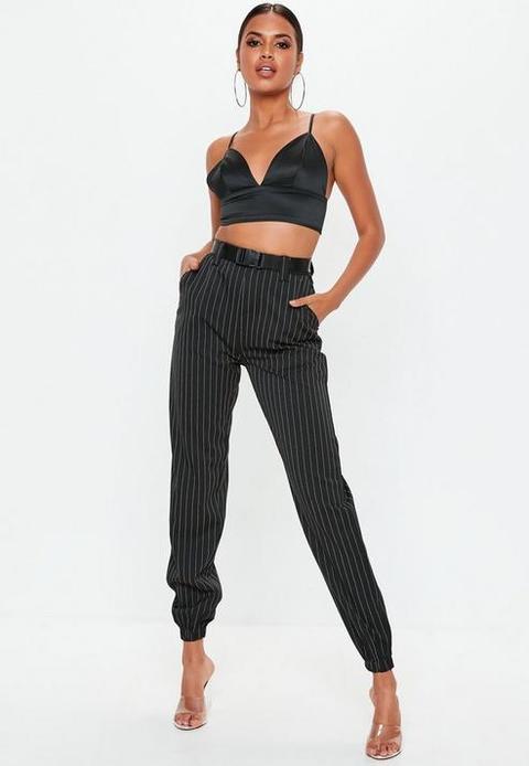 Black Stripe Cargo Trousers, Black