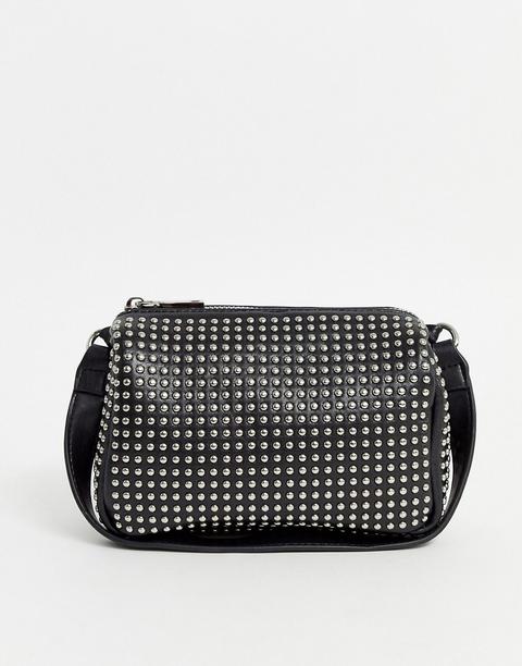 Sacred Hawk Boxy Cross Body Bag In Black Black With Studding