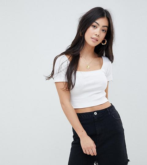 Missguided Petite - Top Corto Con Scollo Quadrato - Bianco