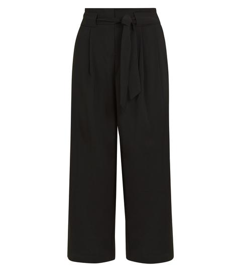 Black Tie Waist Cropped Wide Leg Trousers New Look