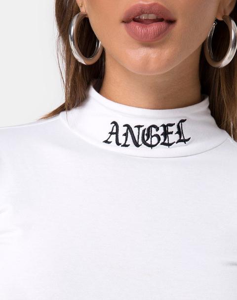 Lara Crop In White With Angel Embro