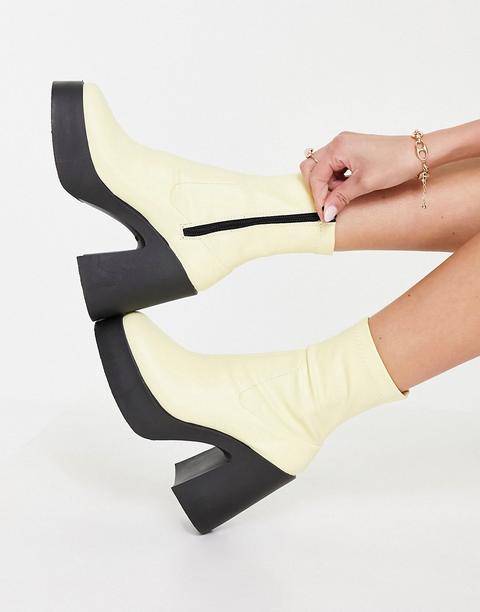 Asos Design Elsie High Heeled Sock Boot In Pastel Yellow