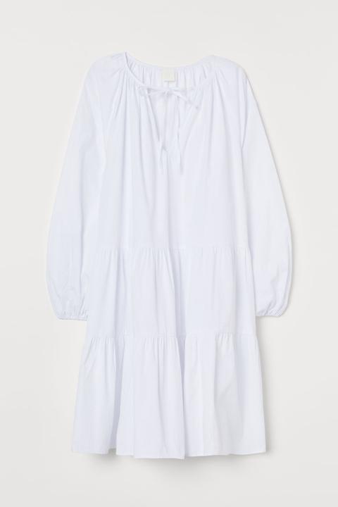 Puff-sleeved Dress - White