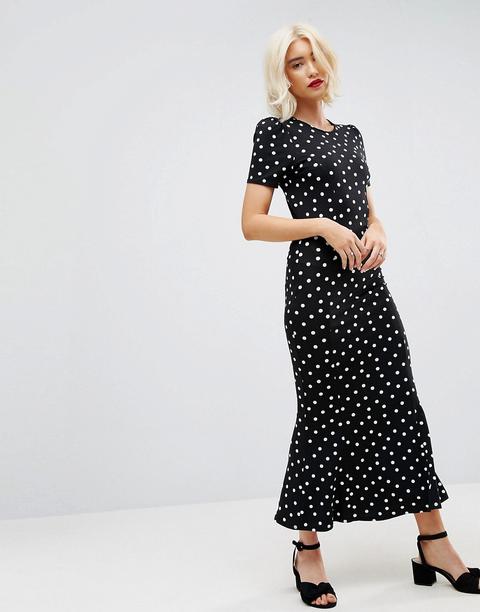 Vestido De Tarde Largo Con Estampado De Lunares De Asos