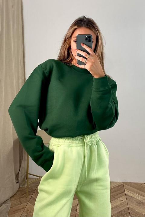 Bottle Green Oversized Basic Sweatshirt