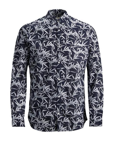 Chemise À Manches Longues Coton Lin Chemise Men Blue