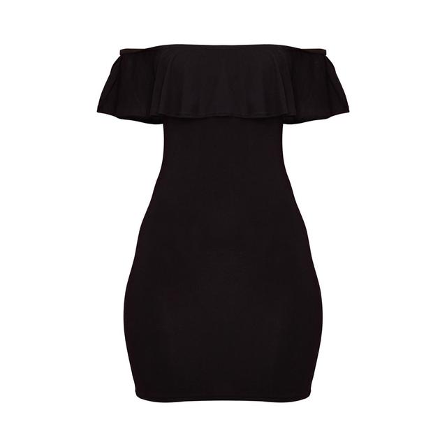 black bardot frill detail bodycon