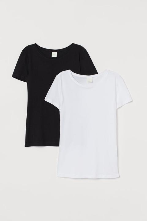 H & M - T-shirt In Cotone, 2 Pz - Nero