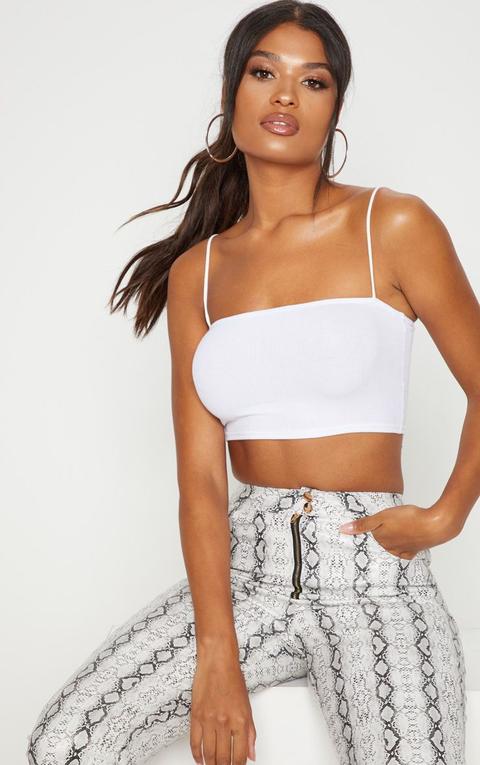 White Rib Spaghetti Strap Crop Top