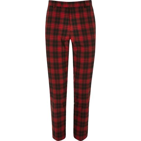 Skinny Red Plaid Cropped Smart Pants