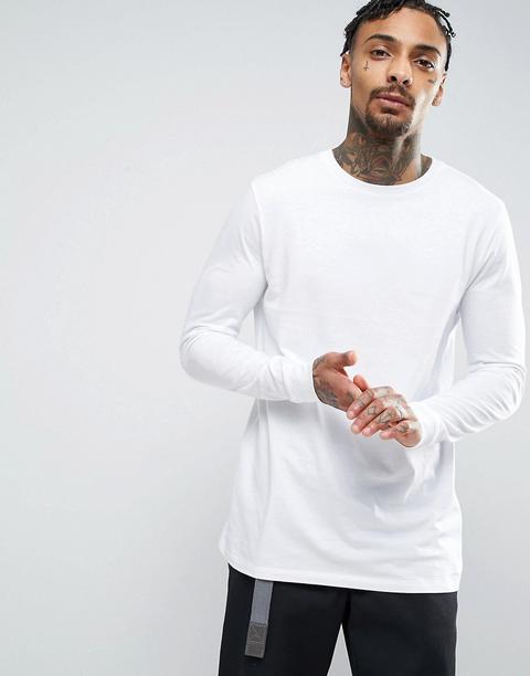 Asos Longline Long Sleeve T-shirt In White