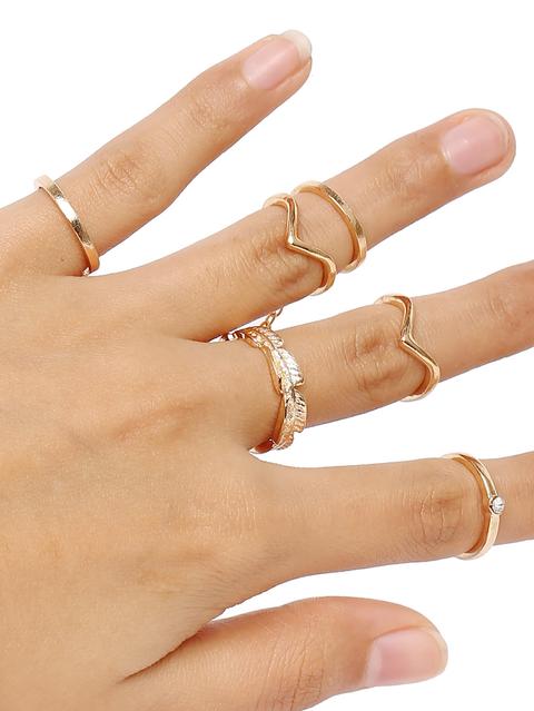 Anillos 6pcs Hojas -dorado