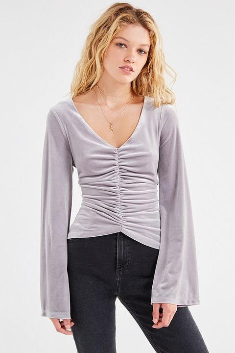 Uo Marie Cinched V-neck Velvet Top from 