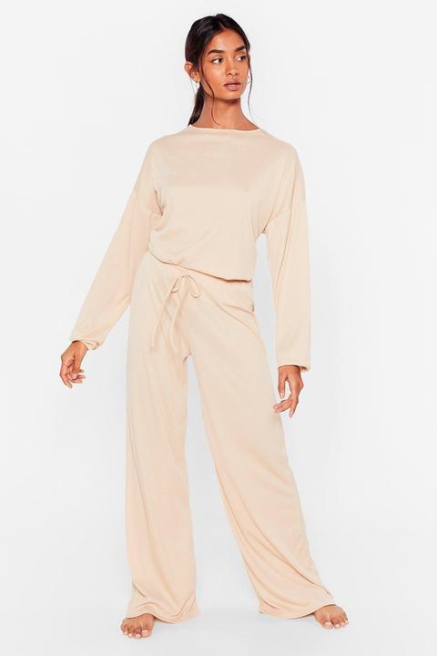 Womens Ribbed Top And Wide Leg Trousers Set