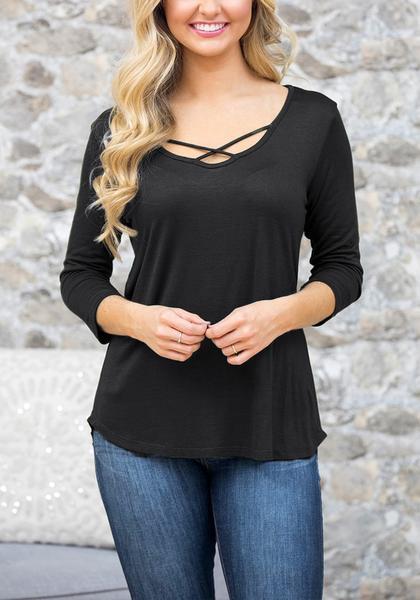 Black Crisscross-front Crop Sleeves Top