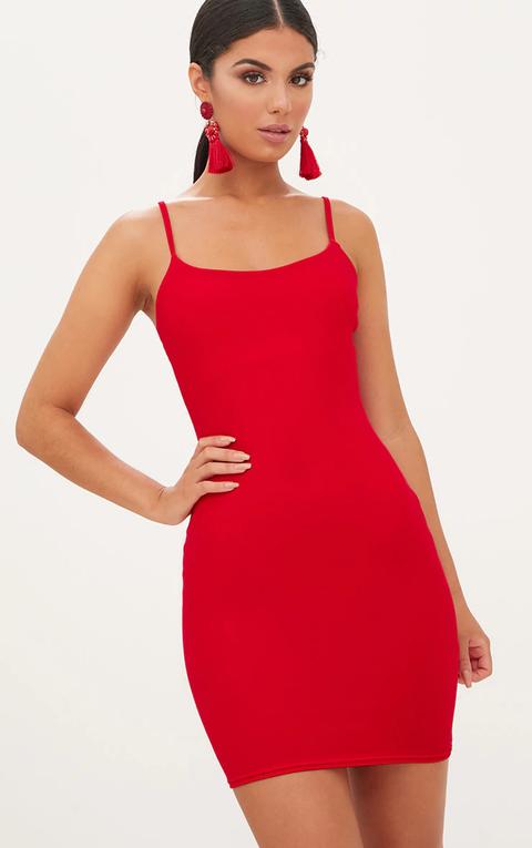 red bodycon spaghetti strap dress