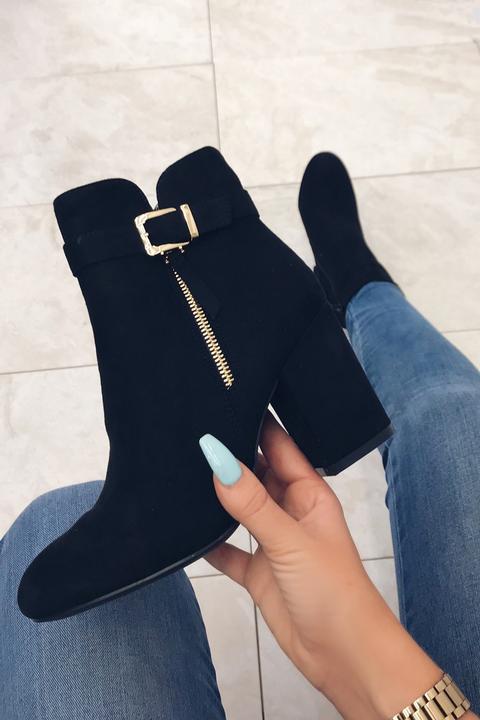 Blake Black Suede Buckle Ankle Boot