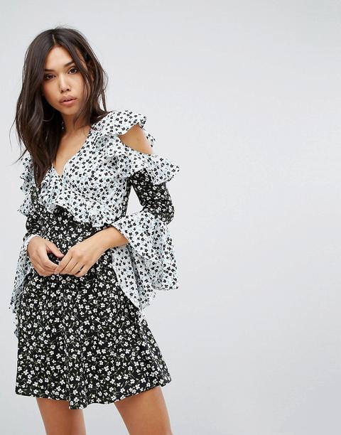 Prettylittlething Colour Block Floral Wrap Dress