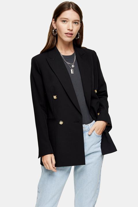 Womens Black Double Breasted Blazer - Black, Black