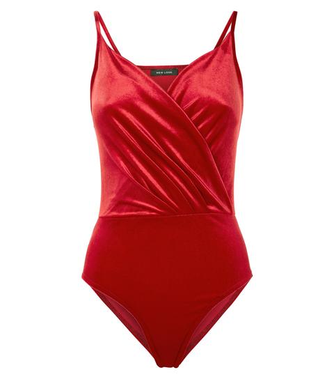 Red Velvet Wrap Front Bodysuit