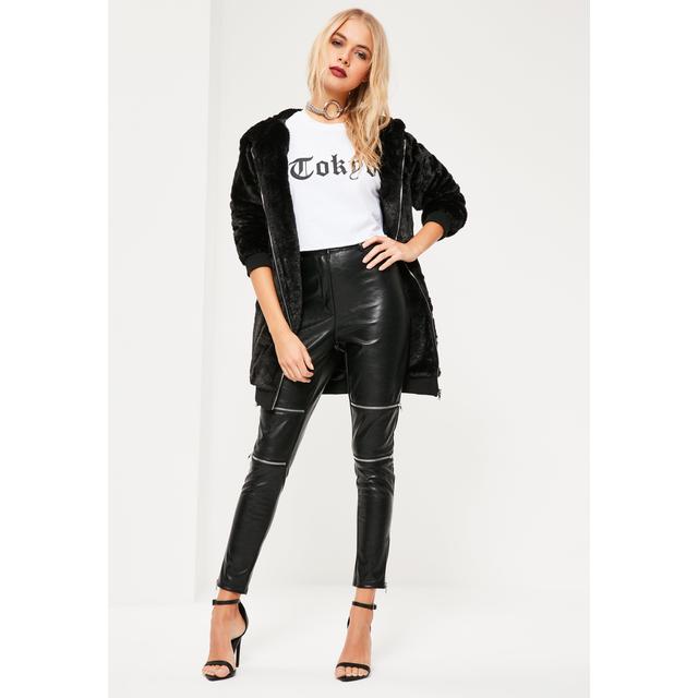 Black Premium Zip Detail Faux Leather 