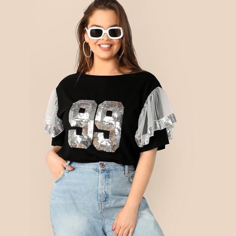 Top In Paillettes Con Volant Taglie Forti