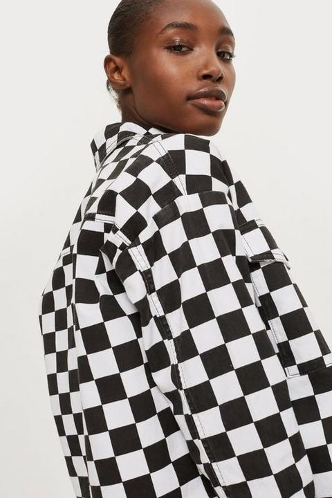 Womens Checkerboard Pattern Shacket - Monochrome, Monochrome