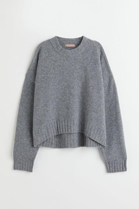 Pull En Maille Fine - Gris