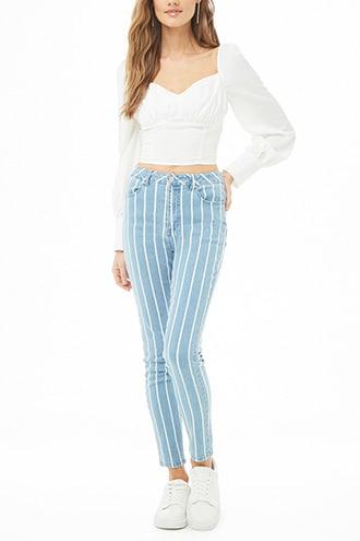 Forever 21 Striped Skinny Jeans , Denim 