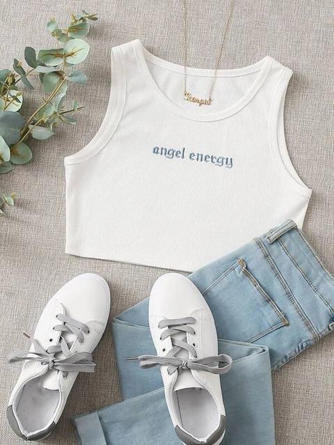 Camis Bordado Letras Blanco Casual