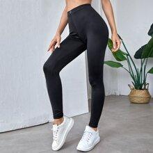 Leggings Botón Liso Casual