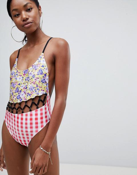 Bañador Con Estampado Floral Y Abertura De Jaded London