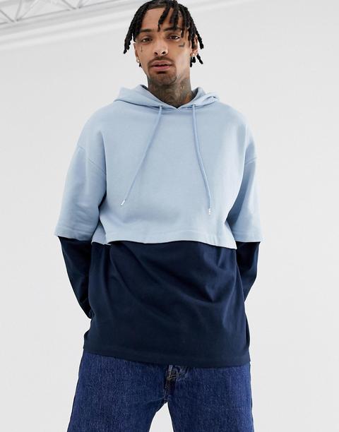 Asos Design - Felpa Oversize Blu Con Maniche E Fondo A Doppio Strato - Blu