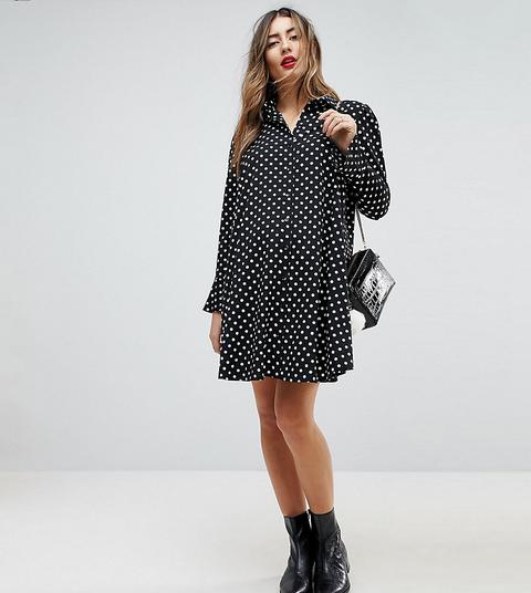 Asos Maternity - Vestitino Camicia A Maniche Lunghe A Pois - Multicolore