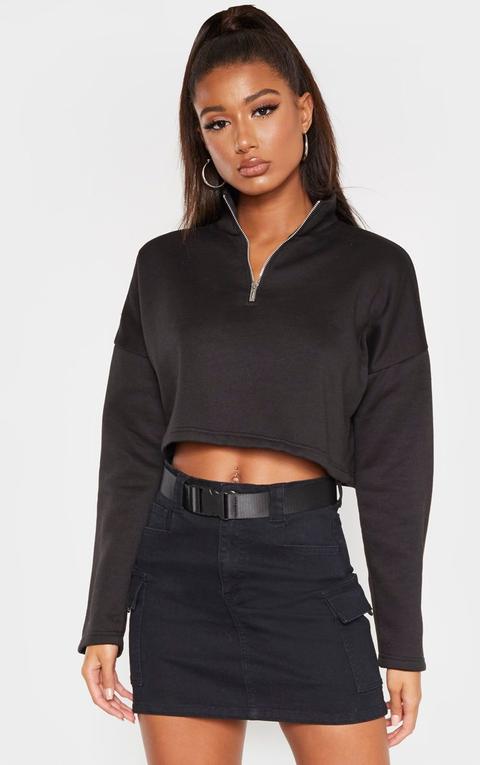 Black Zip Up Crop Sweater